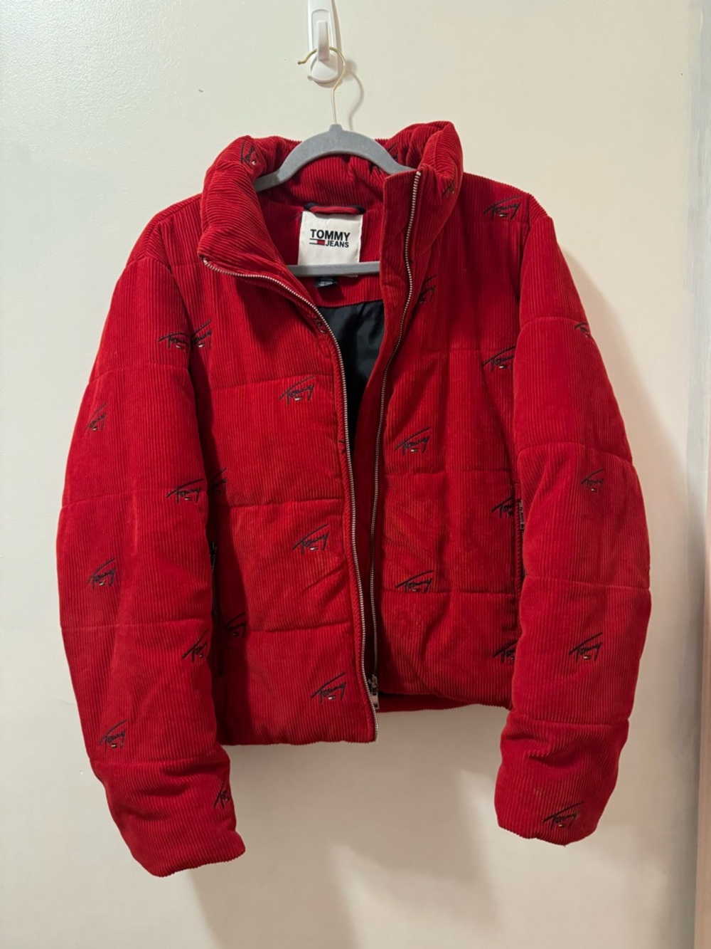 Tommy Hilfiger Tommy Jeans Red Corduroy Jacket with Embroidered Detail